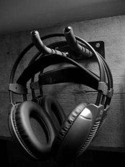 Headphones at a professional voiceover studio